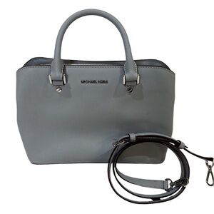 Michael Kors Savannah Saffiano Satchel Leather Steel Blue W/Dust Bag EUC